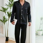 Pyjama noir long en soie homme