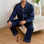 Pyjama long en soie homme luxe bleu nuit