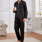 Pyjama noir long en soie homme