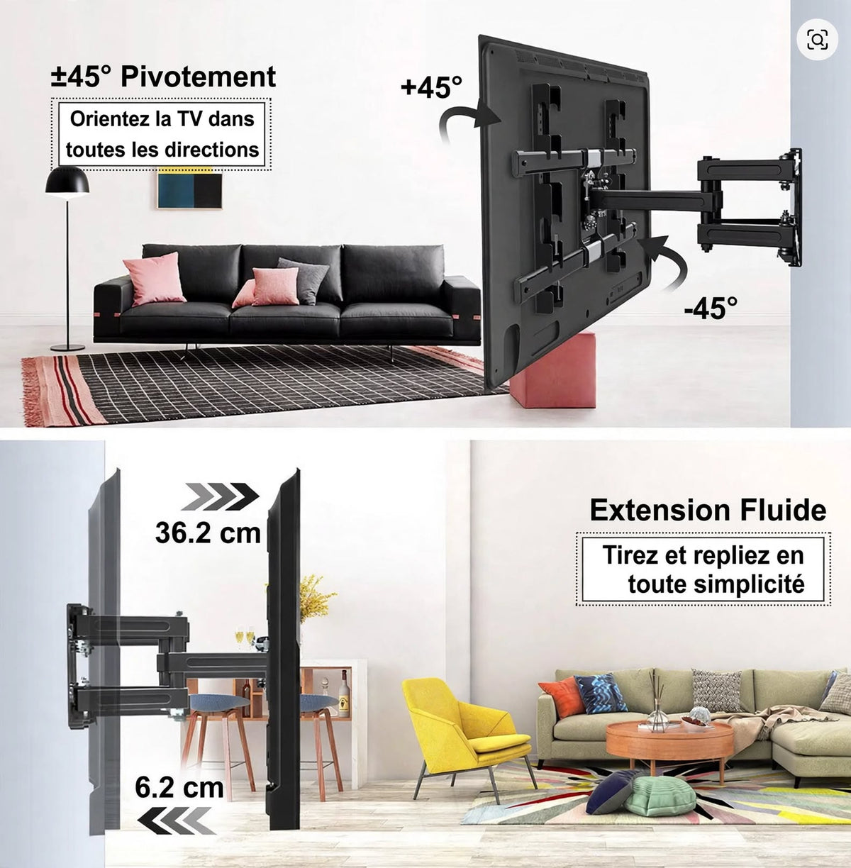 Support TV mural orientable et inclinable