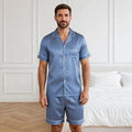 Pyjama en soie homme short rayé bleu