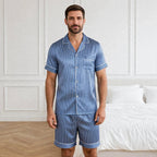 Pyjama en soie homme short rayé bleu