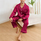 pyjama en soie long homme couleur rouge