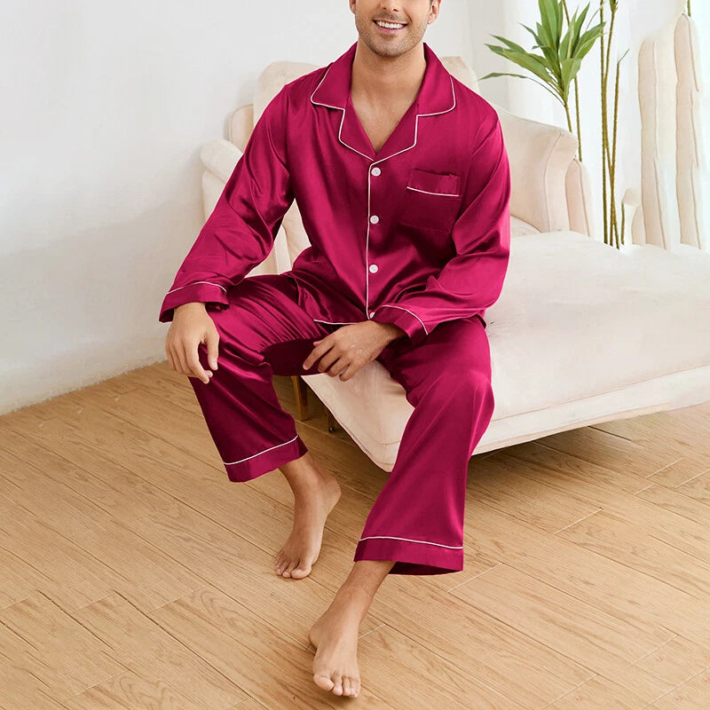 pyjama en soie long homme couleur rouge