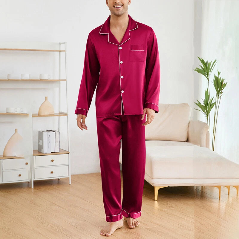 pyjama en soie long homme rouge