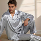 Pyjama en soie long homme gris luxe
